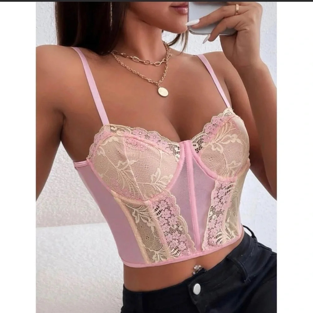 NWT Princess Bustier Corset Lace Cami Crop Top‎ Medium Coquette Girl Whimsigoth